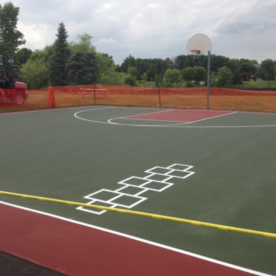 Hopscotch lines on a basketball court