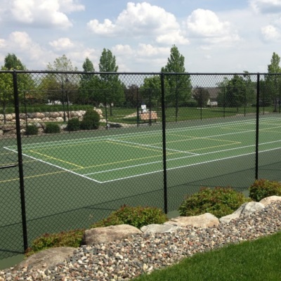 Private green tennis court with Pickleball lines